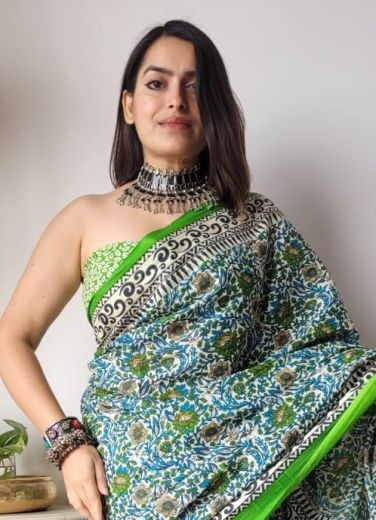 PURE MULMUL COTTON BAGRU PRINTS 3 - Catalog # 66727 (Set of 10 Sarees)