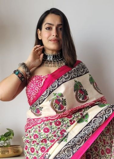 PURE MULMUL COTTON BAGRU PRINTS 4 - Catalog # 66730 (Set of 10 Sarees)