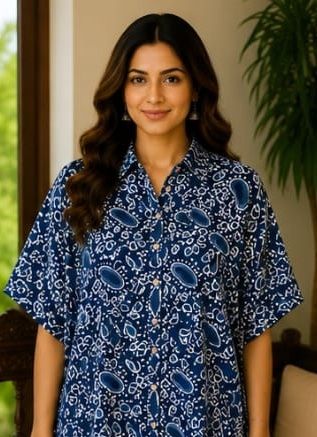 PURE BAGRU PRINT COTTON PONCHOS 3 - Catalog # 66793 (Set of 10 Kaftans / Ponchos)
