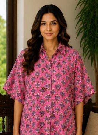 PURE BAGRU PRINT COTTON PONCHOS 4 - Catalog # 66796 (Set of 11 Kaftans / Ponchos)