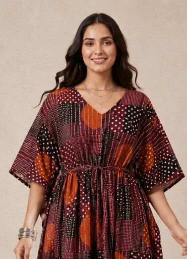PLUS-SIZE HAND PRINTED COTTONS 5 - Catalog # 66823 (Set of 10 Kaftans / Ponchos)