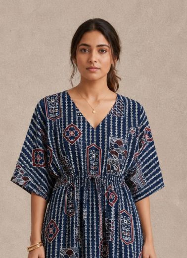 PLUS-SIZE HAND PRINTED COTTONS 6 - Catalog # 66872 (Set of 10 Kaftans / Ponchos)