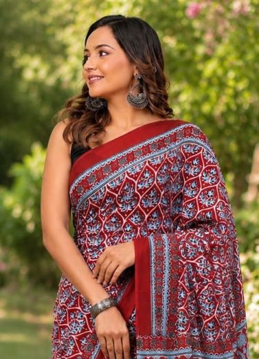 SOFT MUL-MUL WITH BAGRU PRINTS 3 - Catalog # 66874 (Set of 10 Sarees)