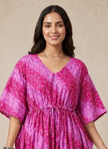PLUS-SIZE HAND PRINTED COTTONS 7 - Catalog # 66875 (Set of 9 Kaftans / Ponchos)