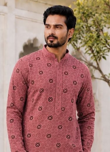 MANYAVAR CHIKANKARI 3 - Catalog # 67012 (Set of 6 Men's Ethnic Wear)
