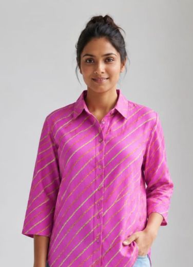 BUTTON DOWN MUL MUL COTTON SHIRTS 1961 - Catalog # 67056 (Set of 10 Readymade Women's Kurtis / Tops)