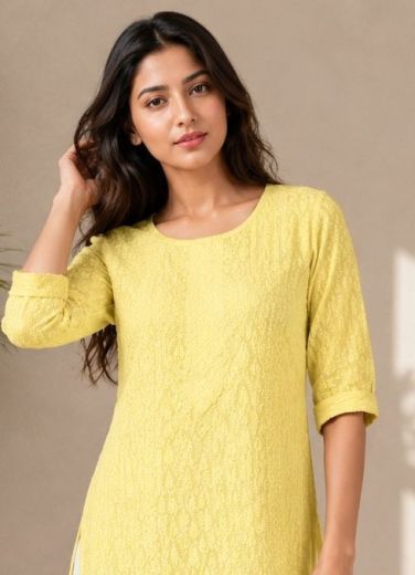 RAYON SCHIFFLI TOP - Catalog # 67335 (Set of 42 SIZE-SETS [Readymade Women's Kurtis / Tops])