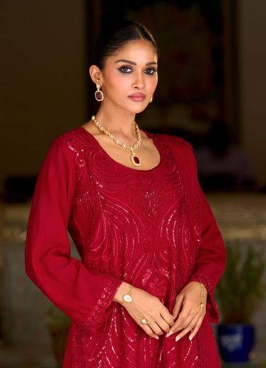 PINK AND RED - Catalog # 67636 (Set of 4 SIZE-SETS [Readymade Salwar Suits])