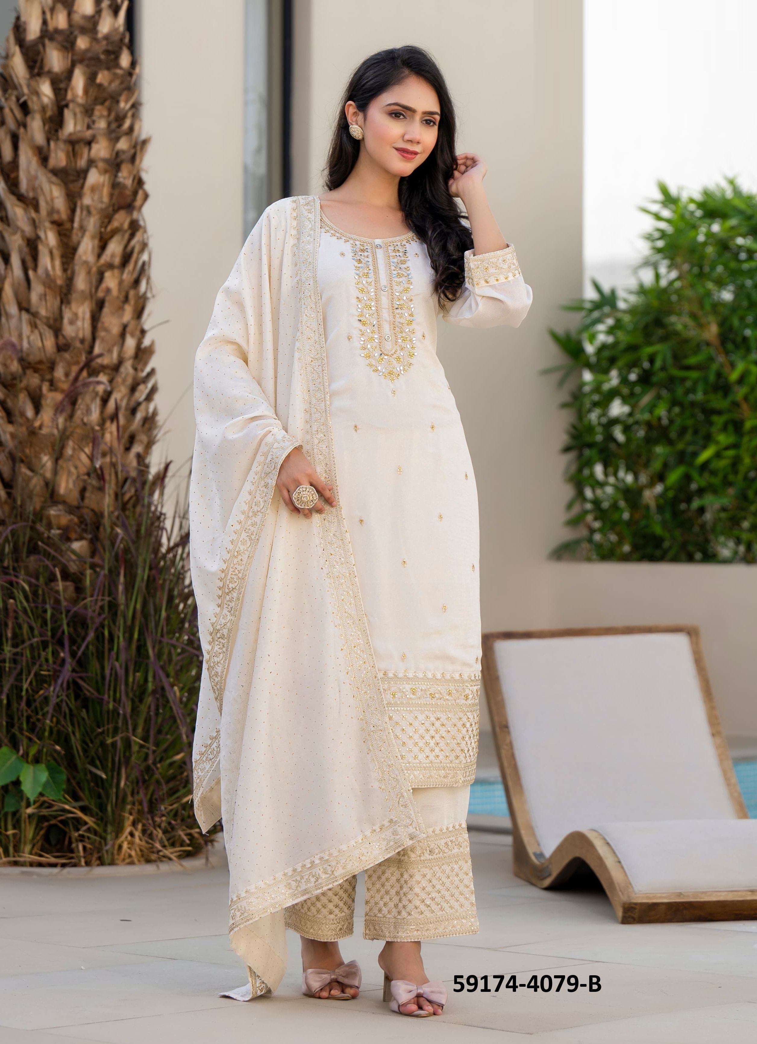 SUHAG COLORS - Catalog # 59174 (Set of 4 SIZE-SETS [Readymade Salwar Suits]) by Brand AFSANA