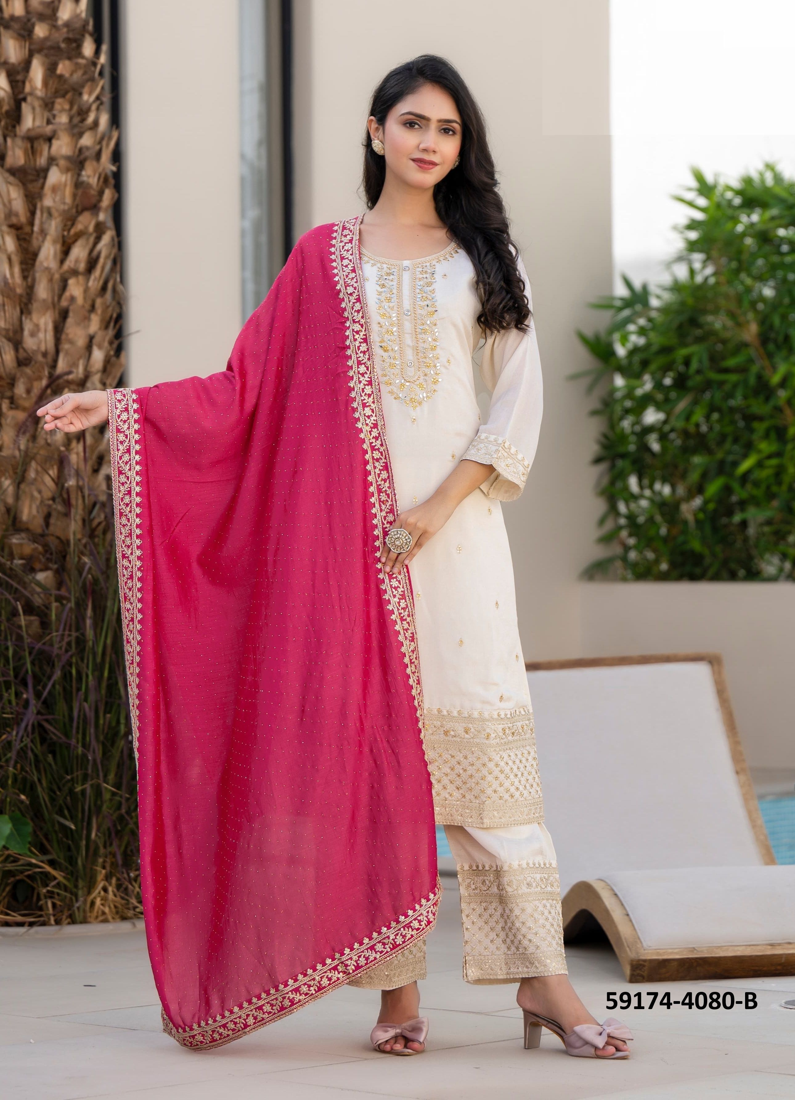 SUHAG COLORS - Catalog # 59174 (Set of 4 SIZE-SETS [Readymade Salwar Suits]) by Brand AFSANA