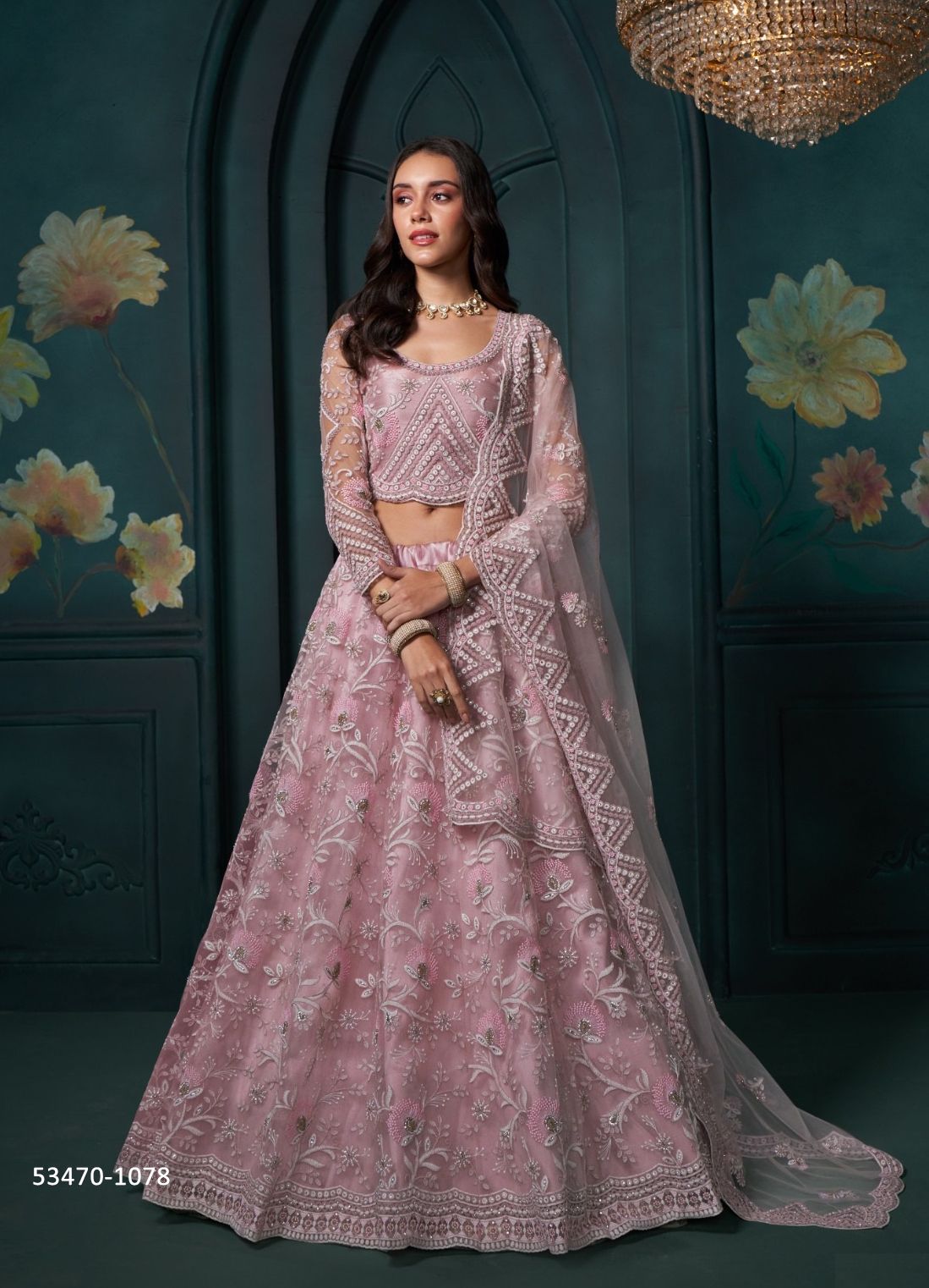 AFFAIR 3 - CATALOG # 53470 (SET OF 4 LEHENGAS (SEMI-STITCHED))
