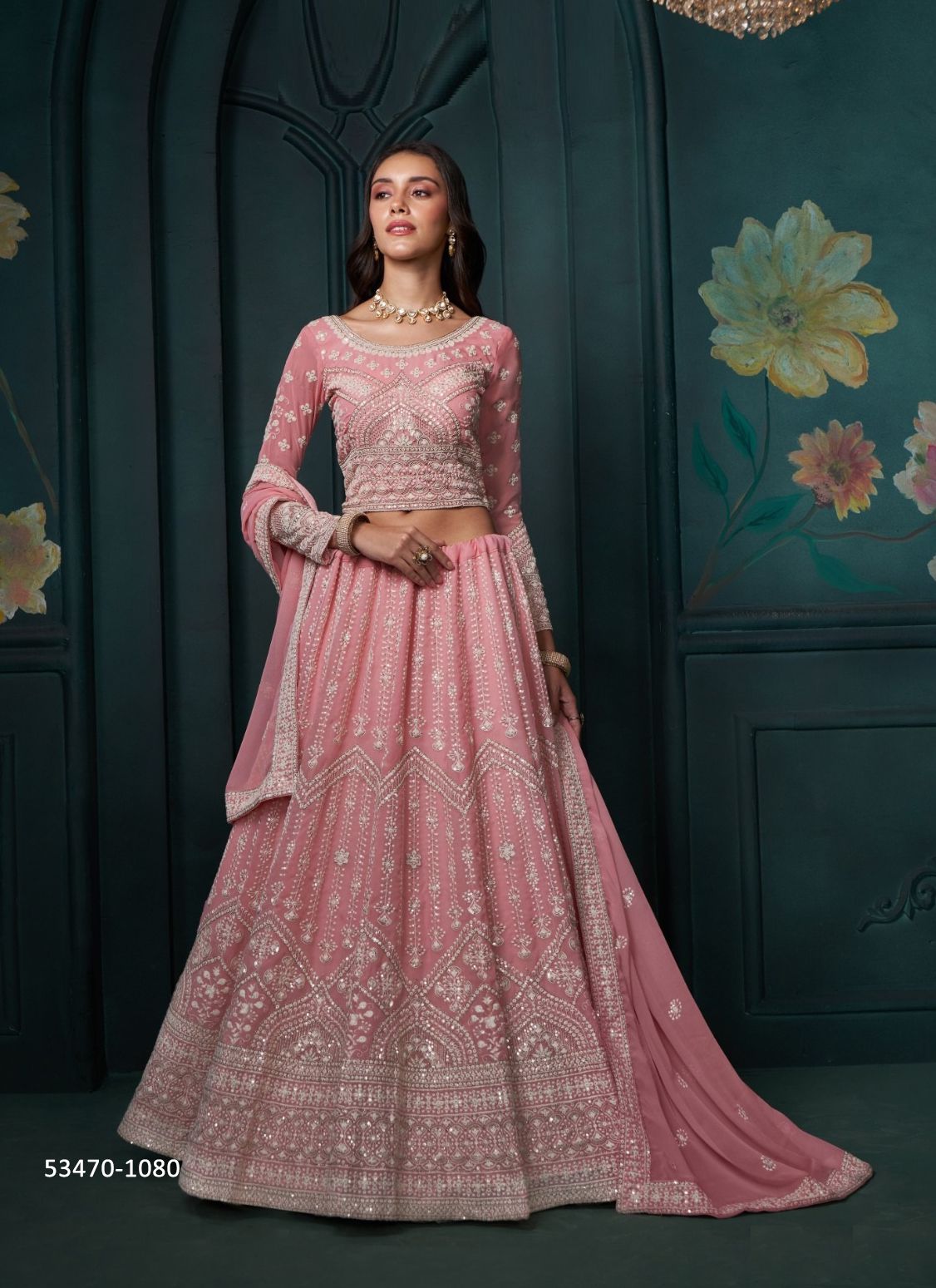 AFFAIR 3 - CATALOG # 53470 (SET OF 4 LEHENGAS (SEMI-STITCHED))