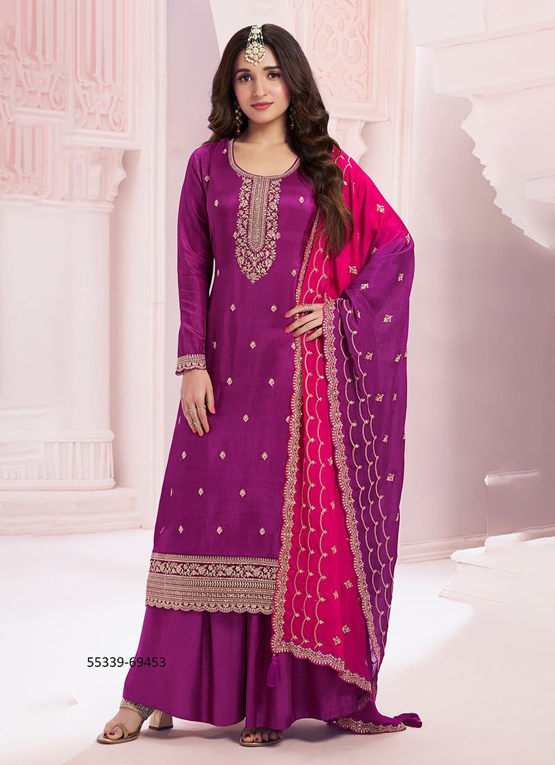 SUHAAG - CATALOG # 55339 (SET OF 4 SEMI-STITCHED SUITS) SUHAAG - CATALOG # 55339 (SET OF 4 SEMI-STITCHED SUITS)