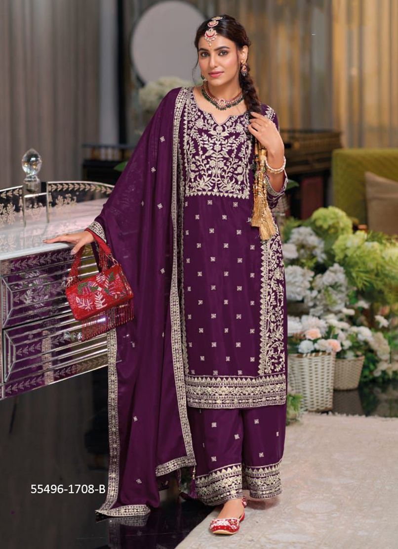 SHAYONI COLORS 1 - CATALOG # 55496 (SET OF 3 READYMADE SUITS)