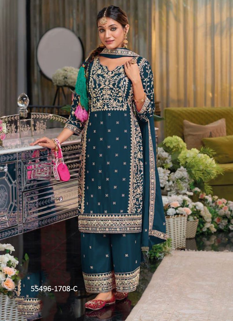 SHAYONI COLORS 1 - CATALOG # 55496 (SET OF 3 READYMADE SUITS)