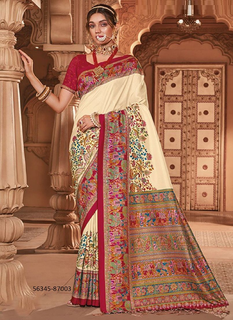 IVORY SILK - CATALOG # 56345 (SET OF 6 SAREES) IVORY SILK - CATALOG # 56345 (SET OF 6 SAREES)