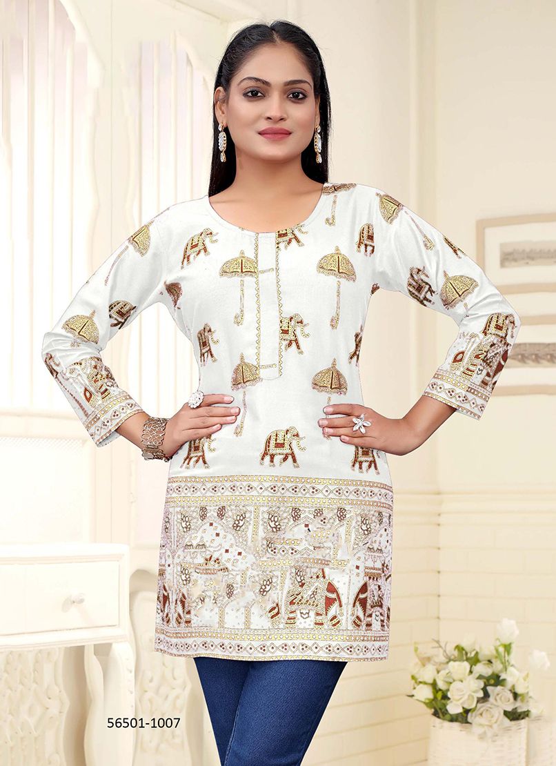KIKI - CATALOG # 56501 (SET OF 7 READYMADE KURTIS) MADE IN INDIA BY SANGEET