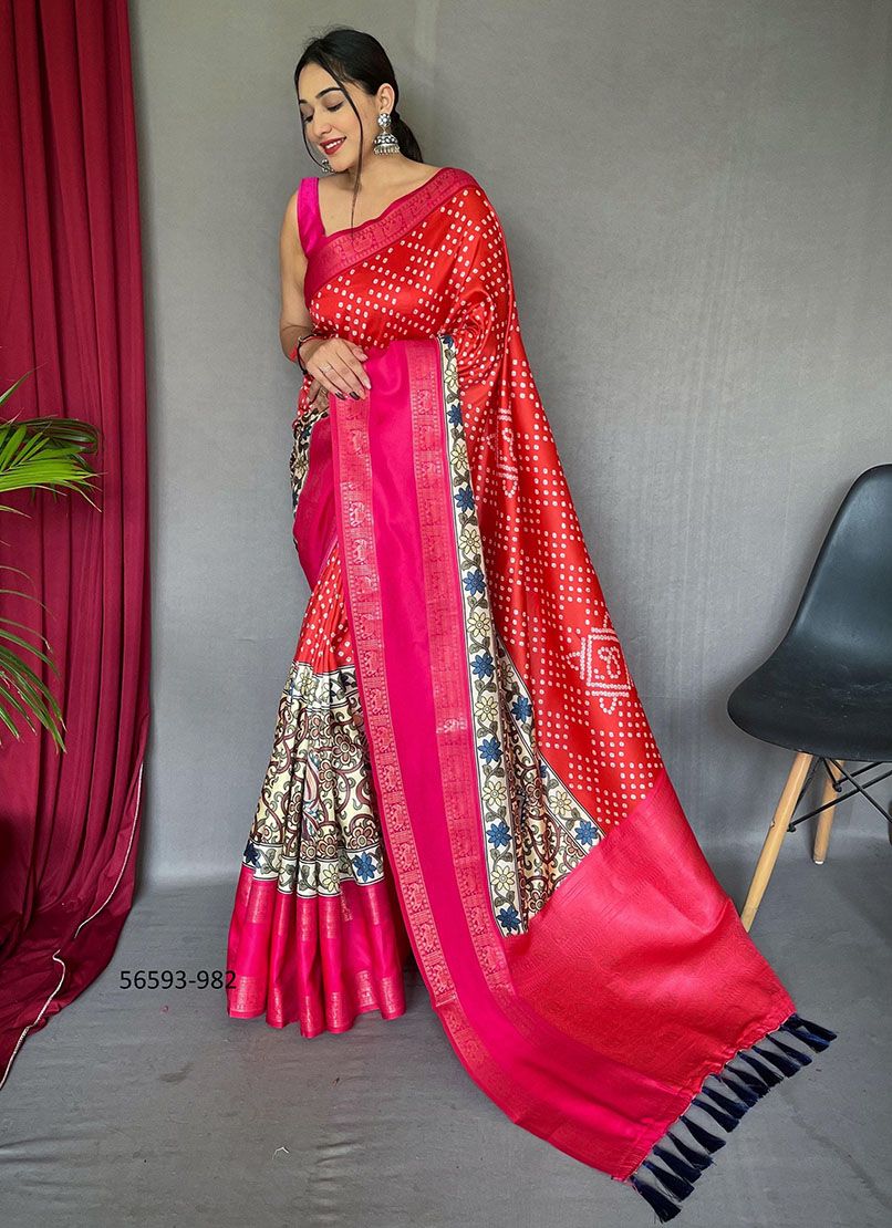 BANDHEJ KALAMKARI - CATALOG # 56593 (SET OF 5 SAREES)