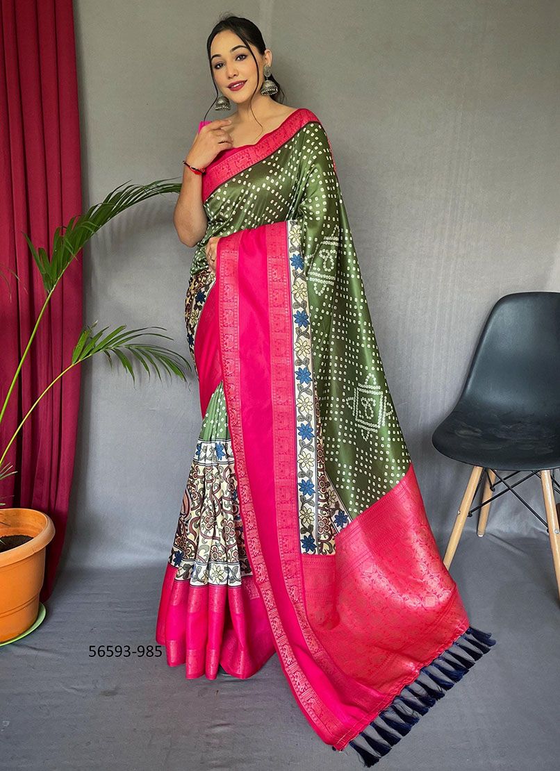 BANDHEJ KALAMKARI - CATALOG # 56593 (SET OF 5 SAREES)