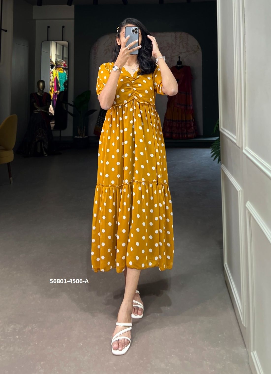 POLKA DOT PRINT - CATALOG # 56801 (SET OF 4 READYMADE KURTIS) POLKA DOT PRINT - CATALOG # 56801 (SET OF 4 READYMADE KURTIS)