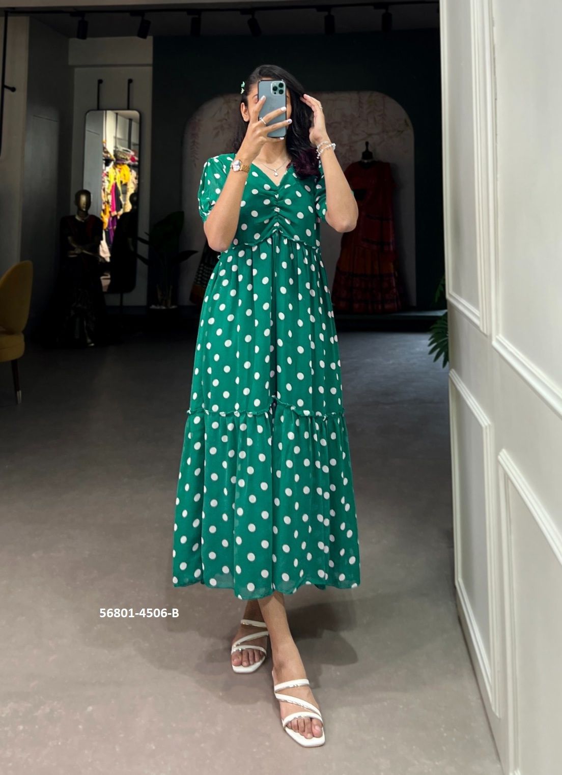 POLKA DOT PRINT - CATALOG # 56801 (SET OF 4 READYMADE KURTIS) POLKA DOT PRINT - CATALOG # 56801 (SET OF 4 READYMADE KURTIS)
