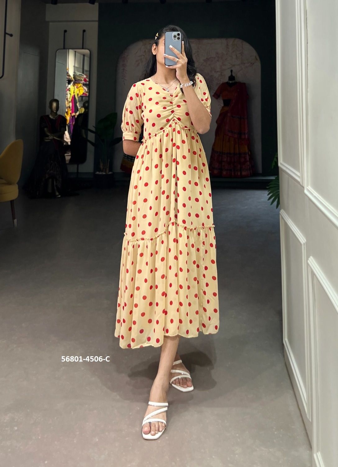 POLKA DOT PRINT - CATALOG # 56801 (SET OF 4 READYMADE KURTIS) POLKA DOT PRINT - CATALOG # 56801 (SET OF 4 READYMADE KURTIS)