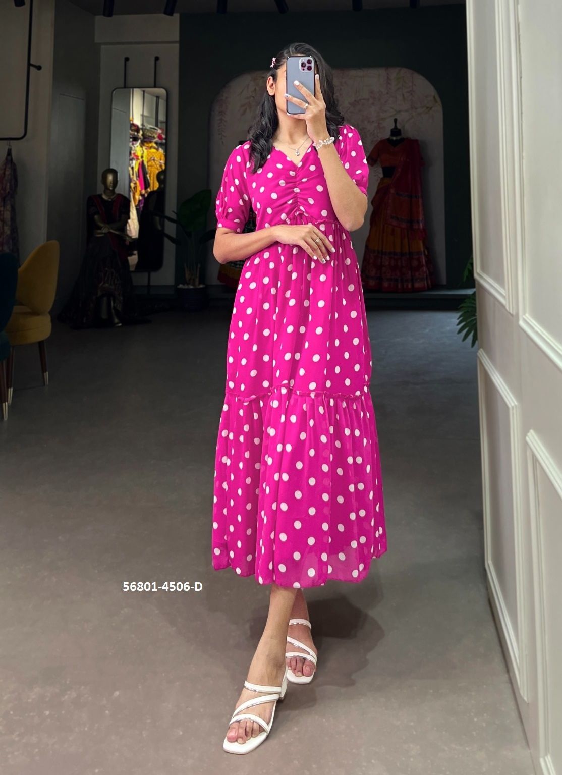 POLKA DOT PRINT - CATALOG # 56801 (SET OF 4 READYMADE KURTIS) POLKA DOT PRINT - CATALOG # 56801 (SET OF 4 READYMADE KURTIS)