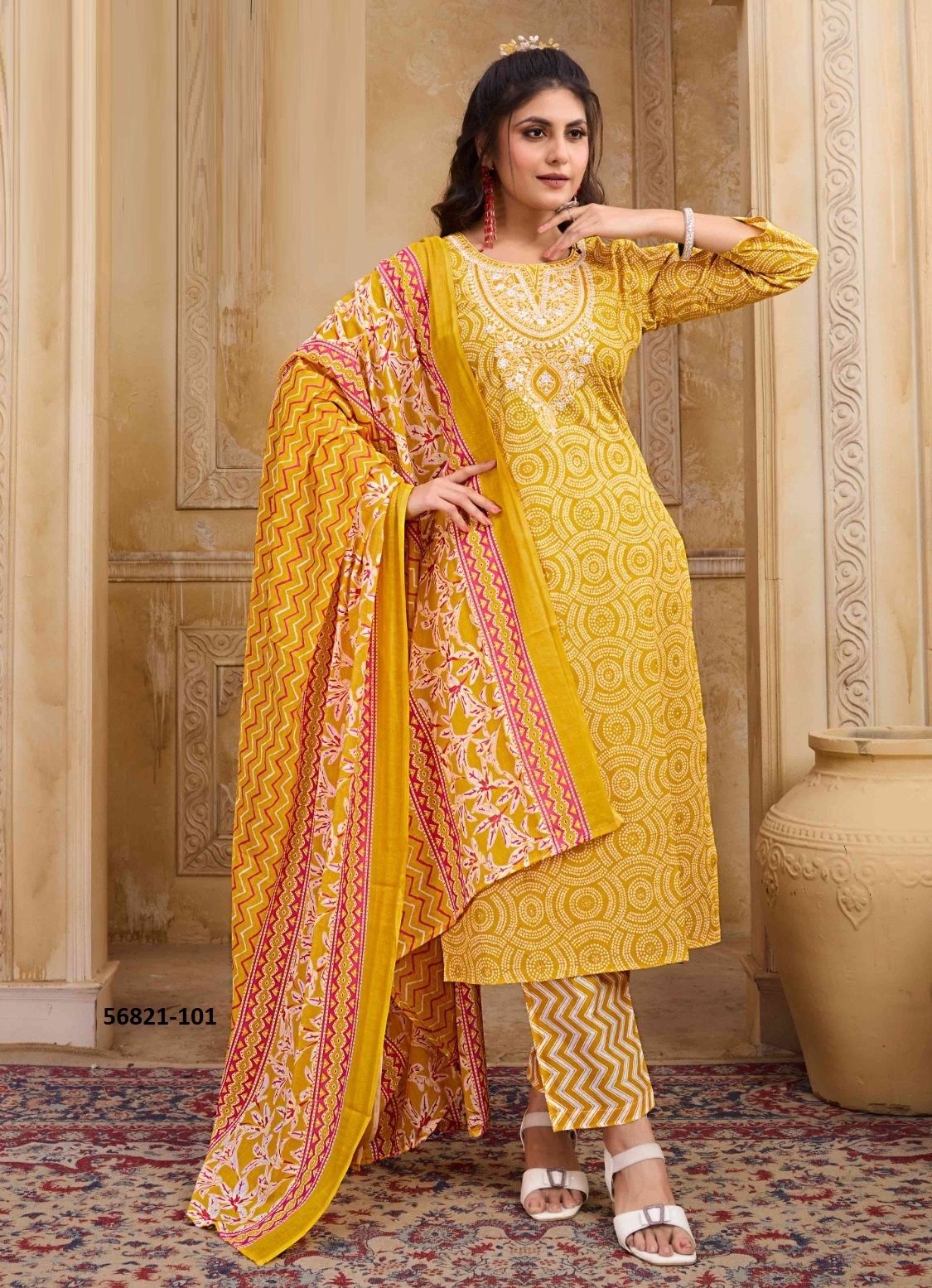 COTTON BANDHANI CATALOG 56821 (SET OF READYMADE SUITS)