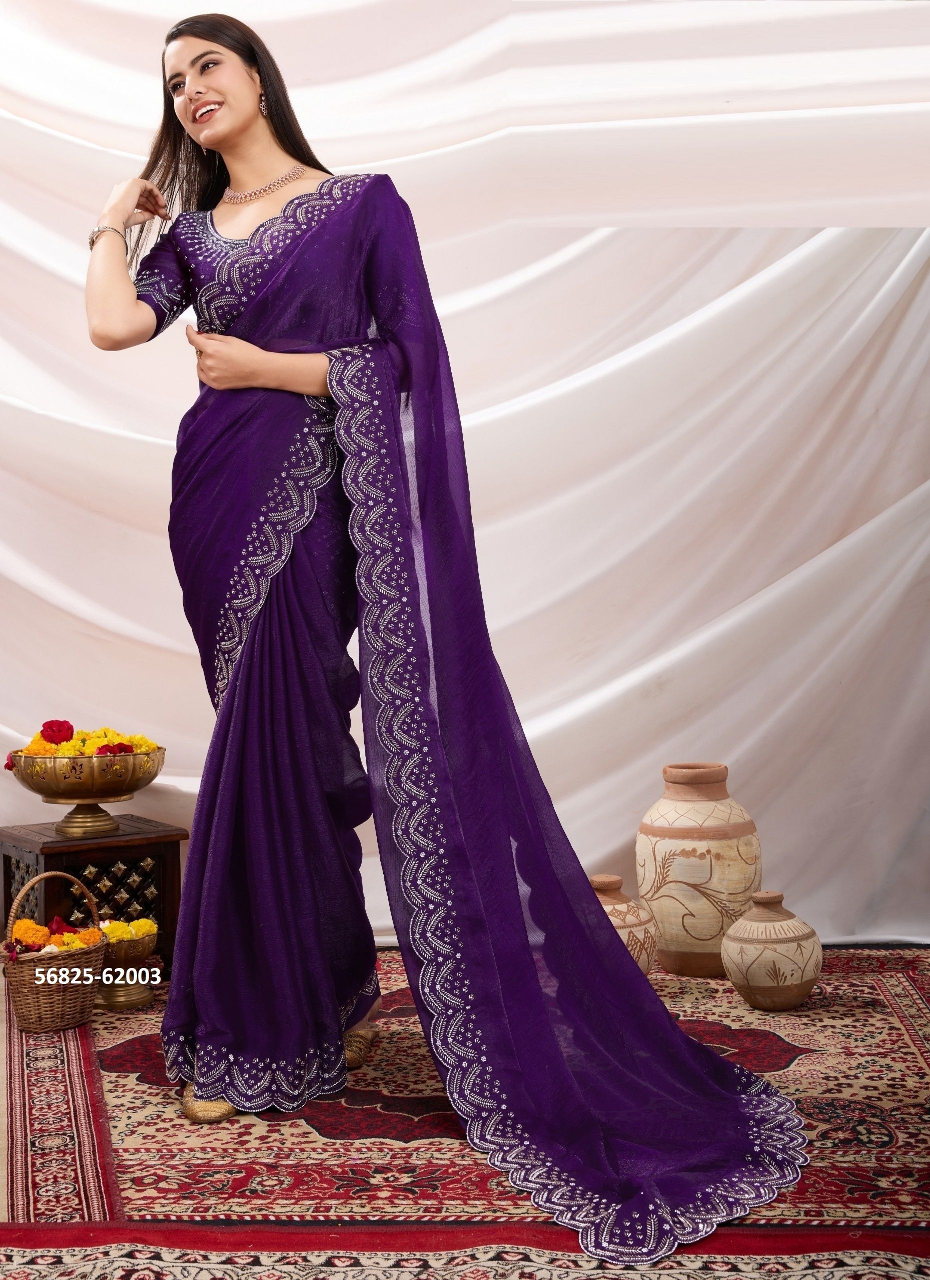 VELOURA - CATALOG # 56825 (SET OF 3 SAREES) MADE IN INDIA BY S-ETHNIC LIFESTYLE