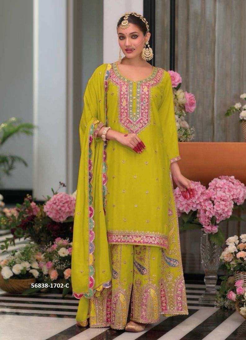 SAFROON 3 SILVER EDITION - CATALOG # 56838 (SET OF 3 READYMADE SUITS) MADE IN INDIA BY EBA LIFESTYLE