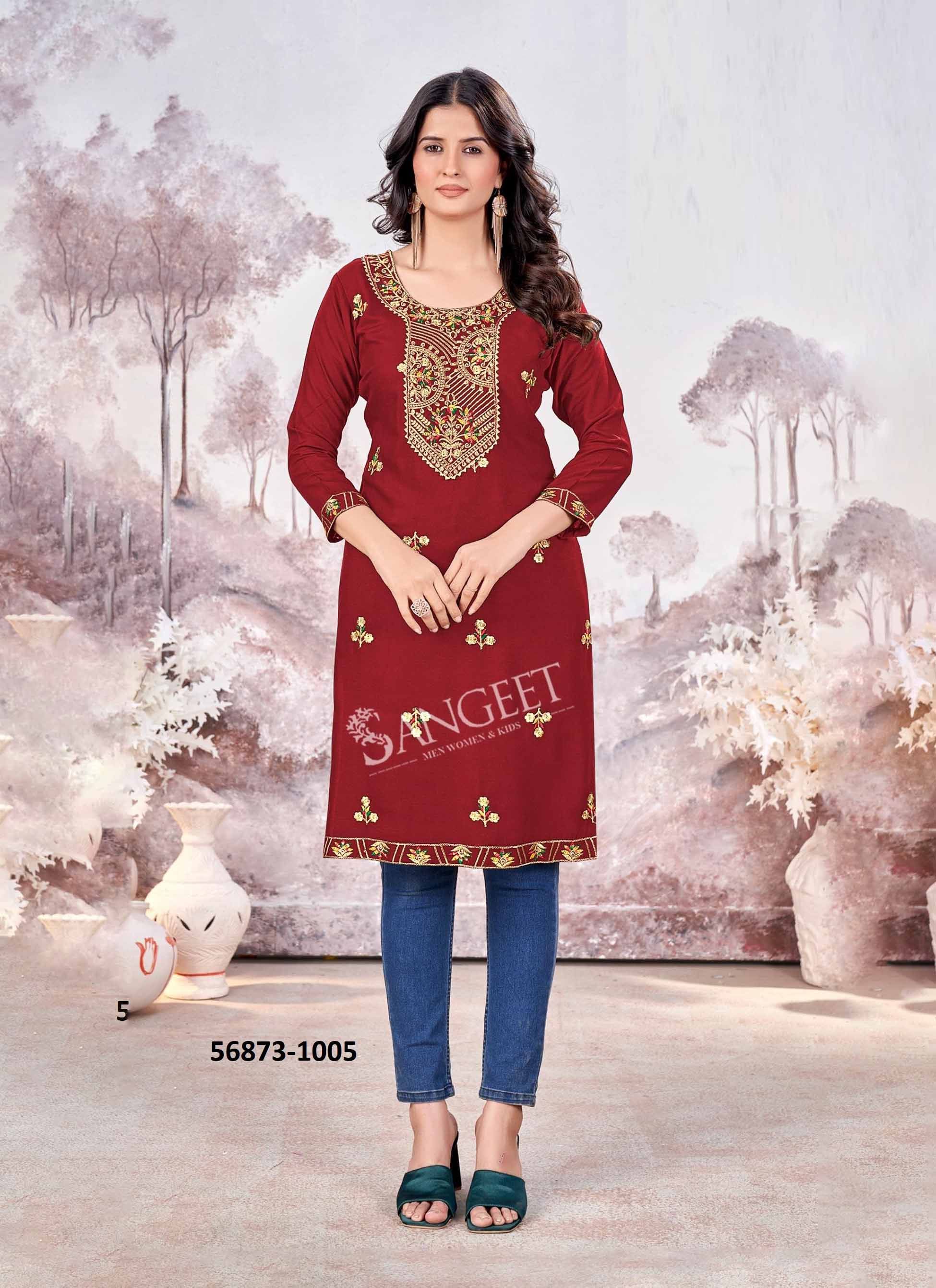 RAASHI - CATALOG # 56873 (SET OF 6 READYMADE KURTIS) by BRAND SANGEET RAASHI - CATALOG # 56873 (SET OF 6 READYMADE KURTIS) by BRAND SANGEET