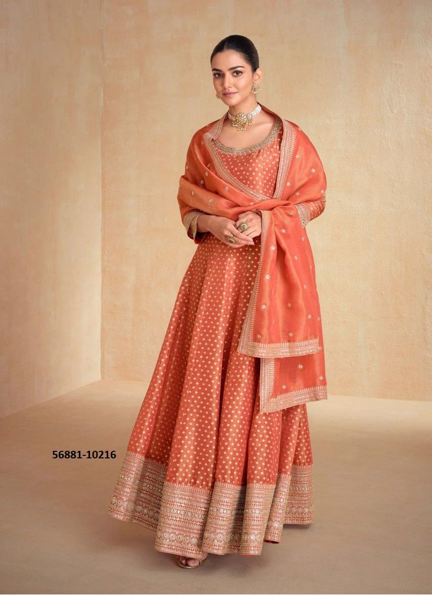 BANARAS - CATALOG # 56881 (SET OF 2 READYMADE GOWNS) by BRAND AASHIRWAD BANARAS - CATALOG # 56881 (SET OF 2 READYMADE GOWNS) by BRAND AASHIRWAD