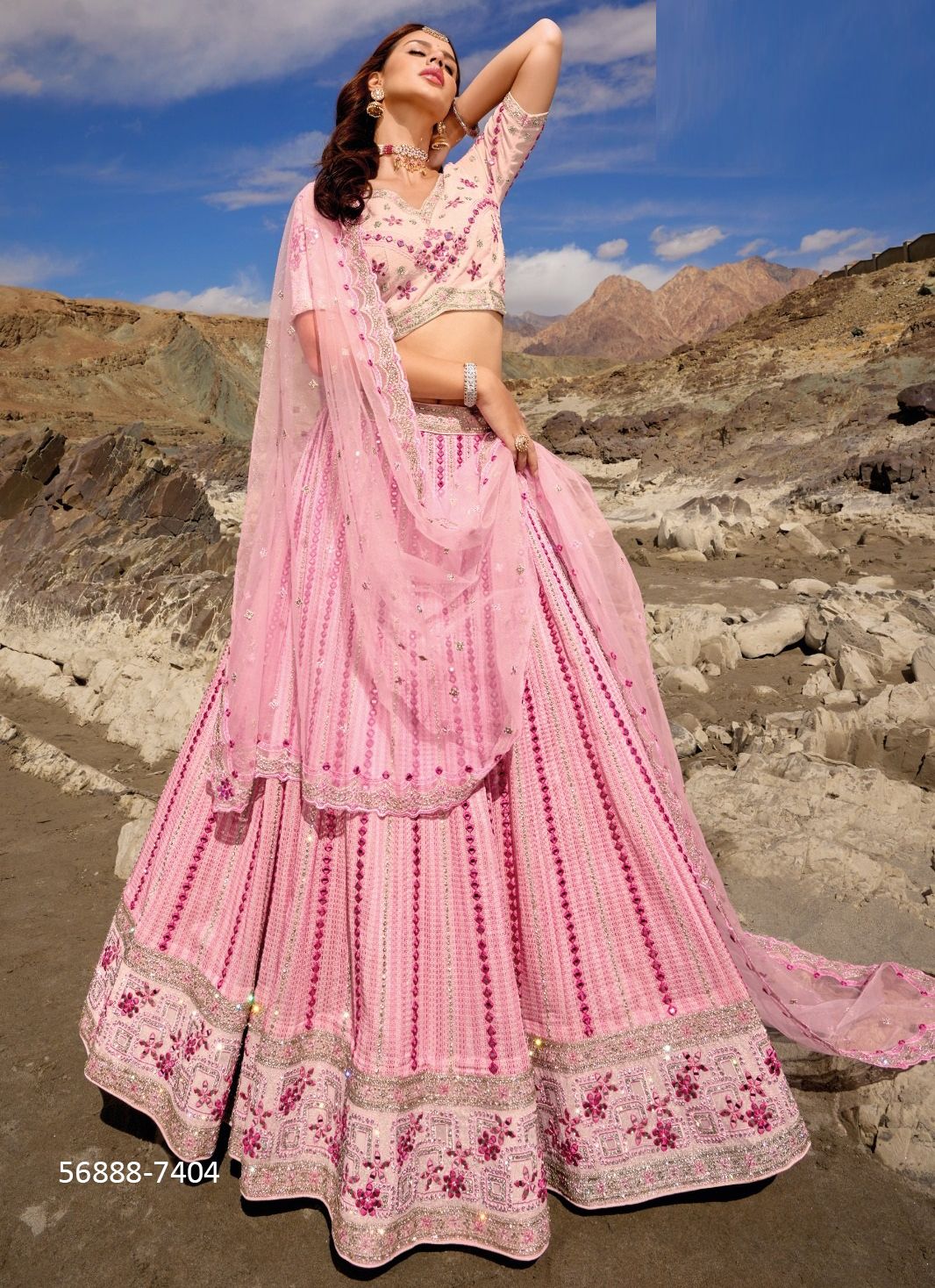 GIRLISH LEHENGA 7401 - Catalog # 56888 (Set of 7 LEHENGAS (SEMI-STITCHED)) by Brand M N SAREES