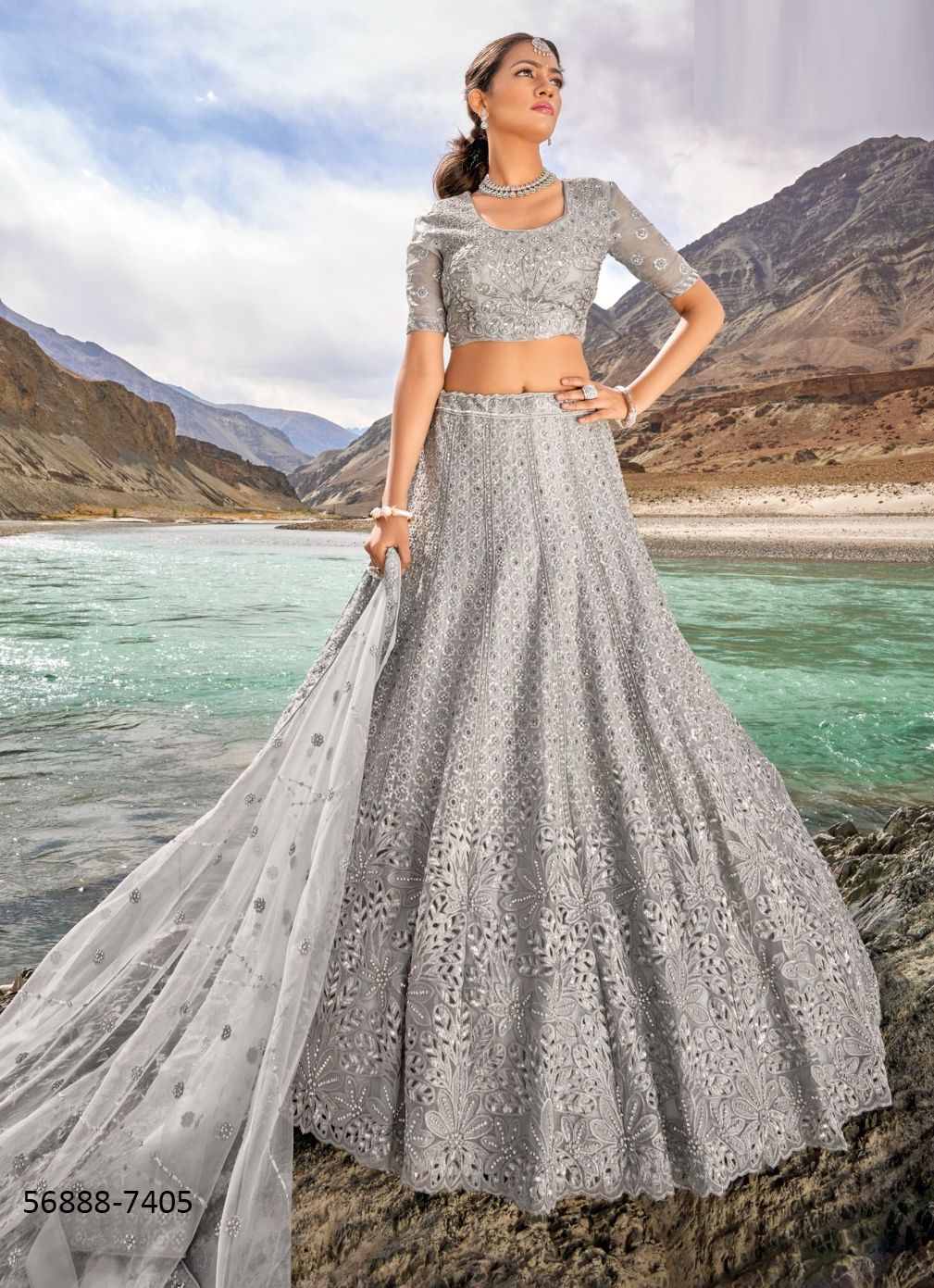 GIRLISH LEHENGA 7401 - Catalog # 56888 (Set of 7 LEHENGAS (SEMI-STITCHED)) by Brand M N SAREES