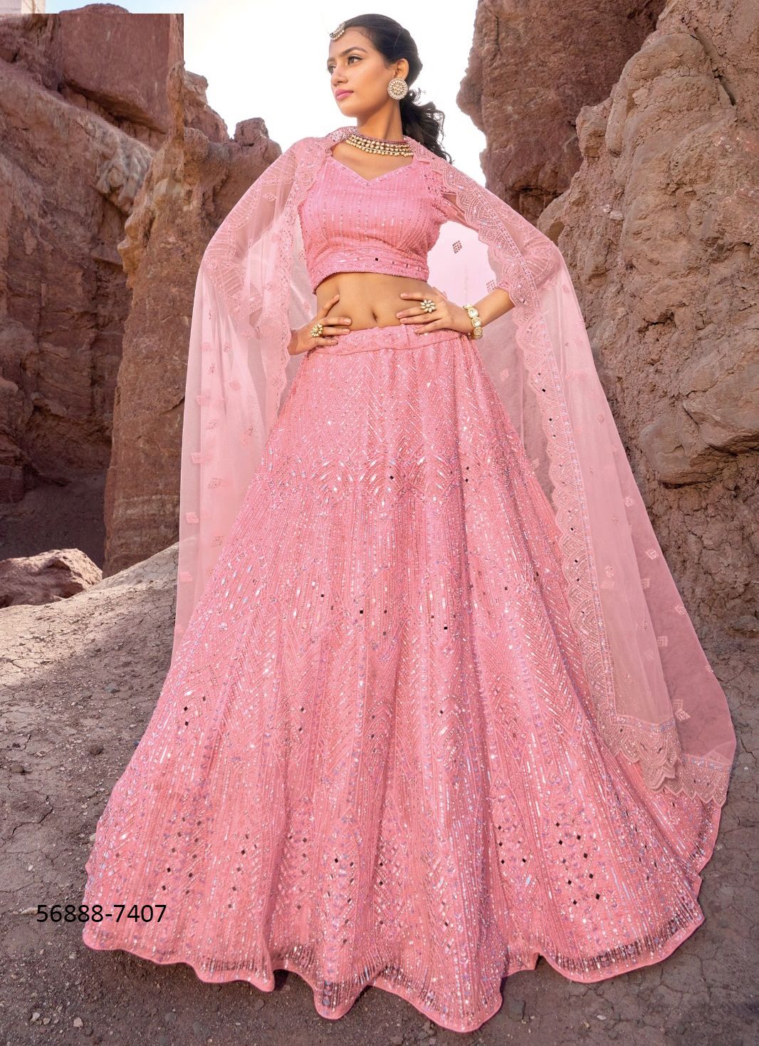 GIRLISH LEHENGA 7401 - Catalog # 56888 (Set of 7 LEHENGAS (SEMI-STITCHED)) by Brand M N SAREES