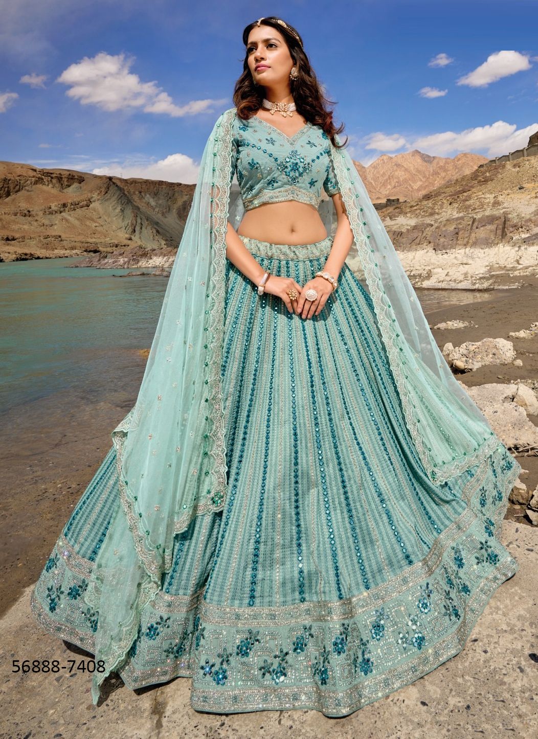 GIRLISH LEHENGA 7401 - Catalog # 56888 (Set of 7 LEHENGAS (SEMI-STITCHED)) by Brand M N SAREES