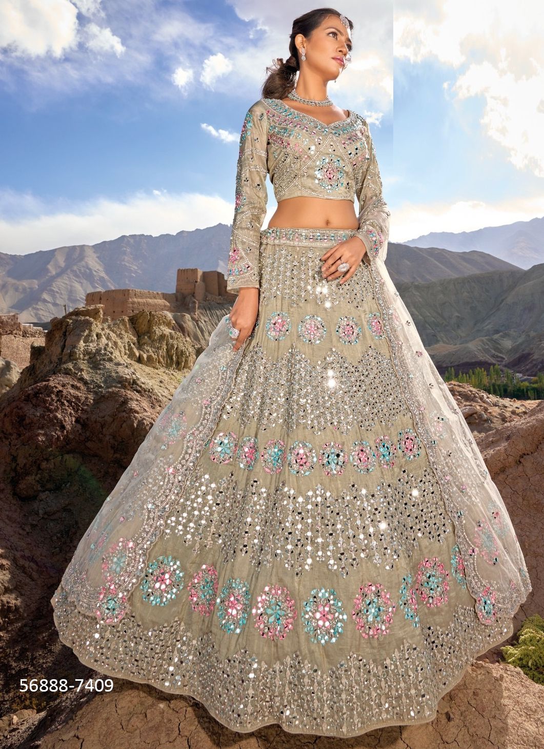 GIRLISH LEHENGA 7401 - Catalog # 56888 (Set of 7 LEHENGAS (SEMI-STITCHED)) by Brand M N SAREES