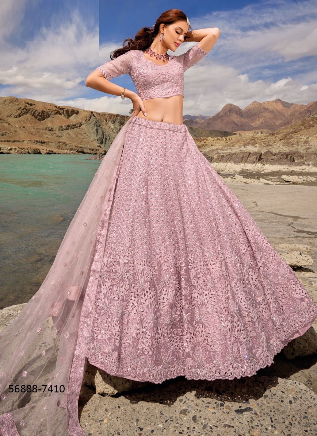 GIRLISH LEHENGA 7401 - Catalog # 56888 (Set of 7 LEHENGAS (SEMI-STITCHED)) by Brand M N SAREES