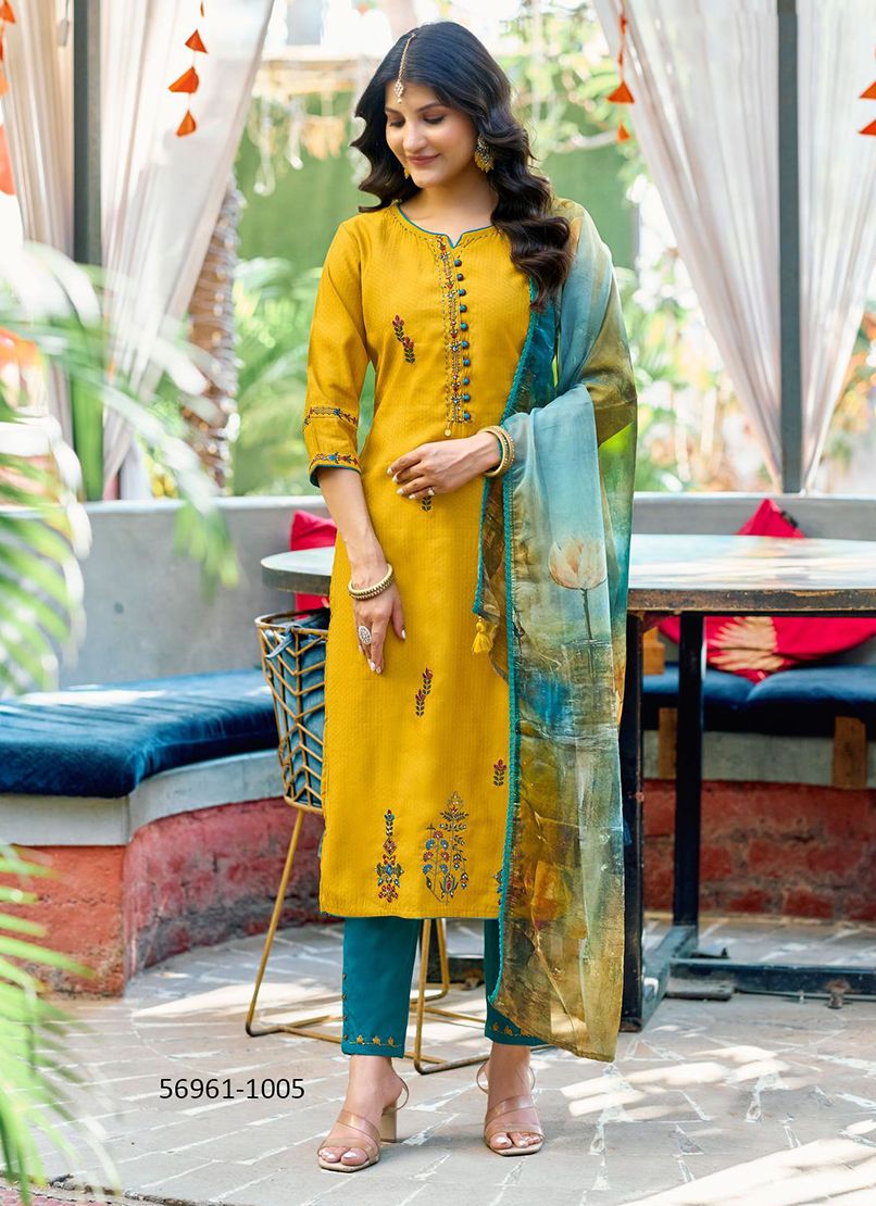 KHOOBSURAT - Catalog # 56961 (Set of 6 Readymade Salwar Suits) by Brand MITTOO