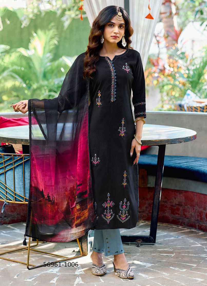 KHOOBSURAT - Catalog # 56961 (Set of 6 Readymade Salwar Suits) by Brand MITTOO