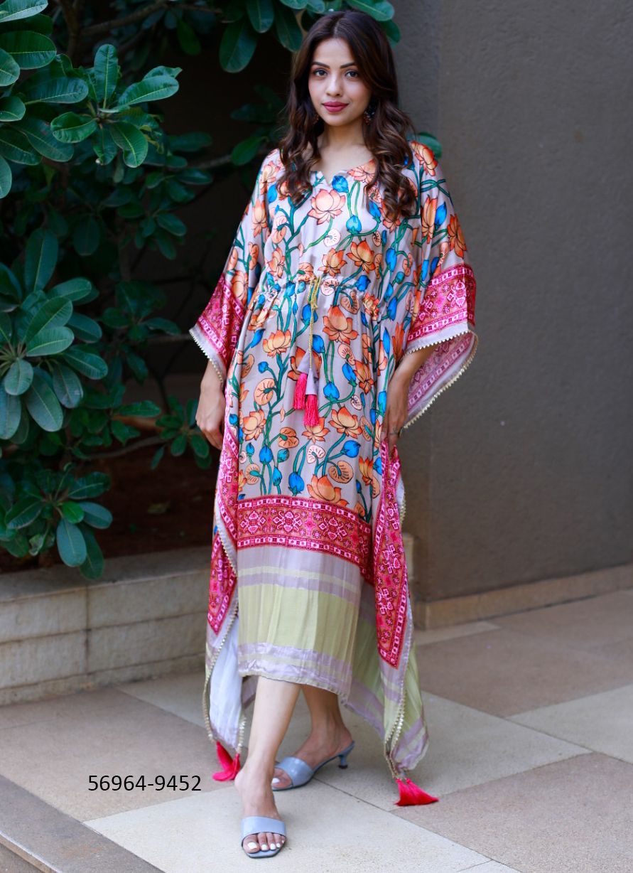 PURE GAJJI SILK KAFTAN COLLECTION 1 - Catalog # 56964 (Set of 14 Kaftans / Ponchos) by Brand STROLLAY ®