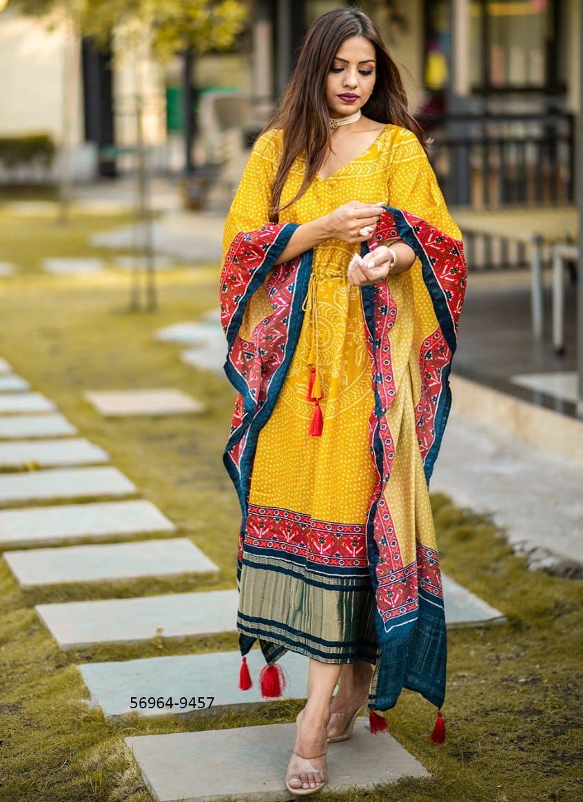 PURE GAJJI SILK KAFTAN COLLECTION 1 - Catalog # 56964 (Set of 14 Kaftans / Ponchos) by Brand STROLLAY ®