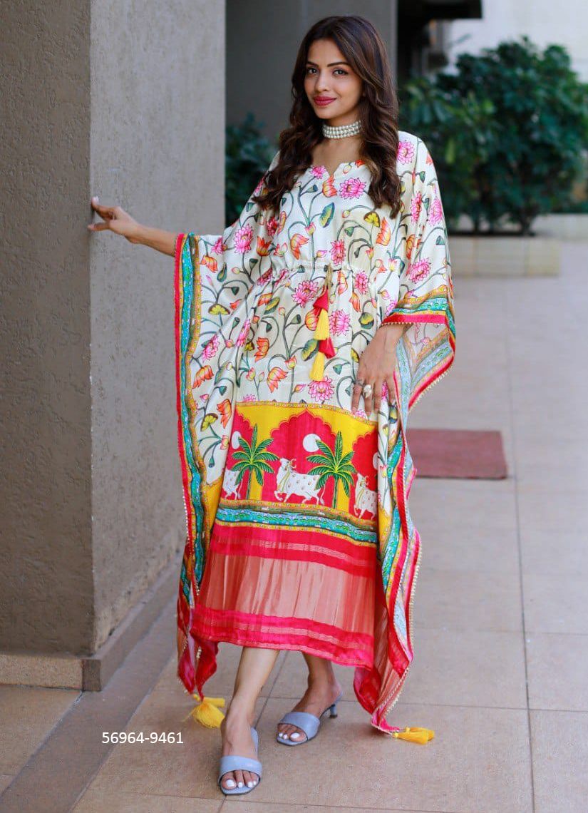 PURE GAJJI SILK KAFTAN COLLECTION 1 - Catalog # 56964 (Set of 14 Kaftans / Ponchos) by Brand STROLLAY ®