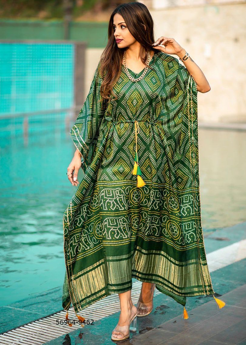 PURE GAJJI SILK KAFTAN COLLECTION 1 - Catalog # 56964 (Set of 14 Kaftans / Ponchos) by Brand STROLLAY ®