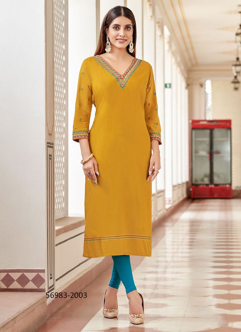VEERA - Catalog # 56983 (Set of 4 Readymade Women's Kurtis / Tops) by Brand WOOGLEE FASHIONS