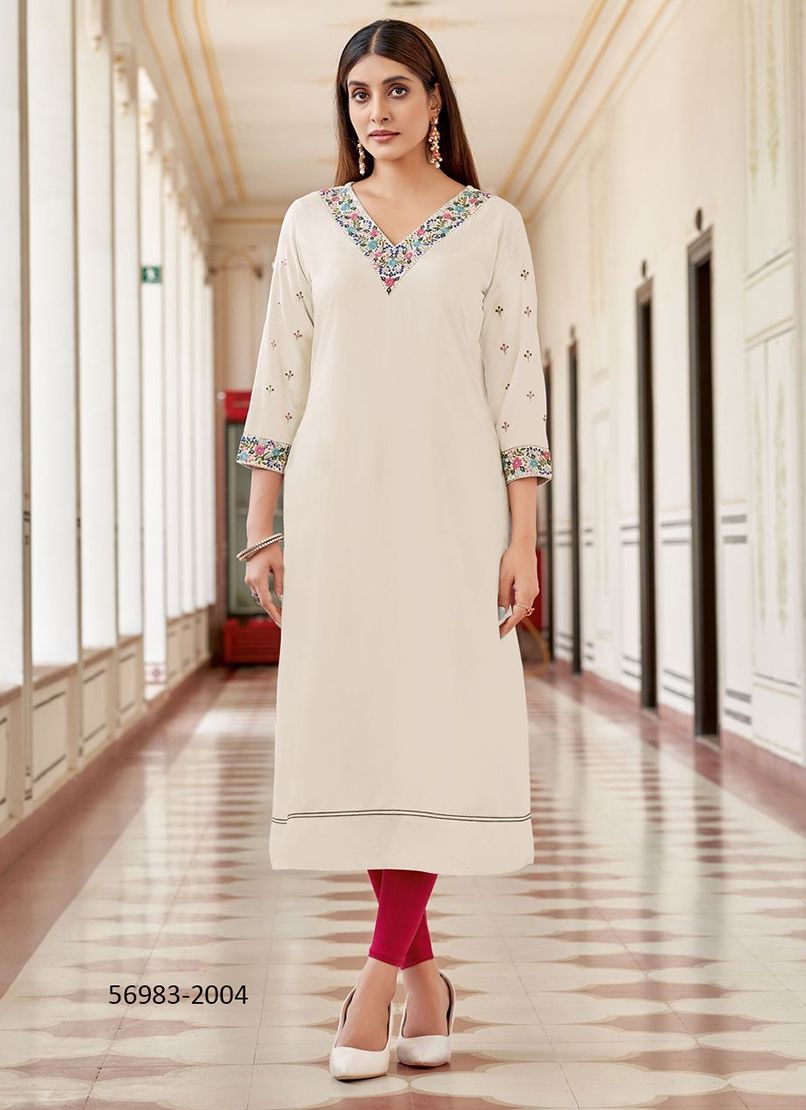 VEERA - Catalog # 56983 (Set of 4 Readymade Women's Kurtis / Tops) by Brand WOOGLEE FASHIONS