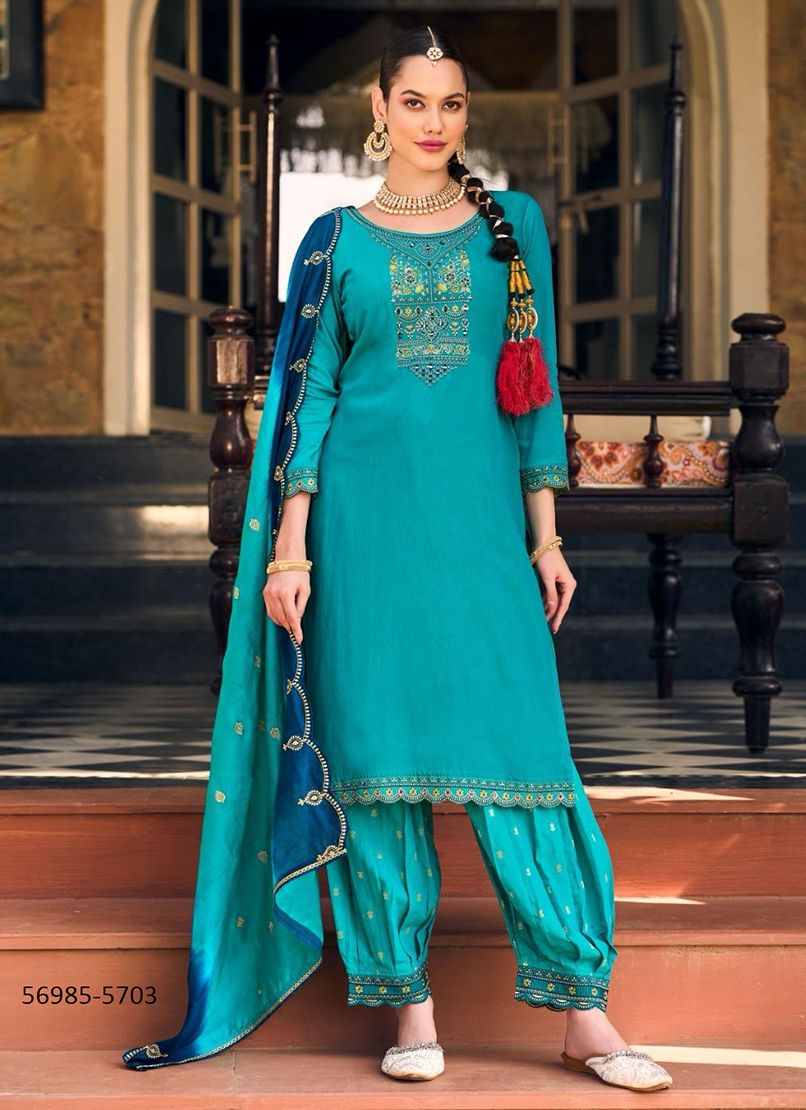 LAJJA - Catalog # 56985 (Set of 6 Readymade Salwar Suits) by Brand RANGOON