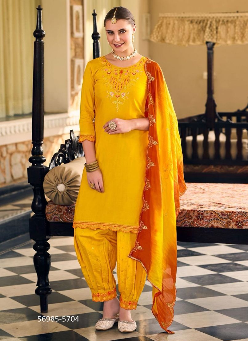 LAJJA - Catalog # 56985 (Set of 6 Readymade Salwar Suits) by Brand RANGOON