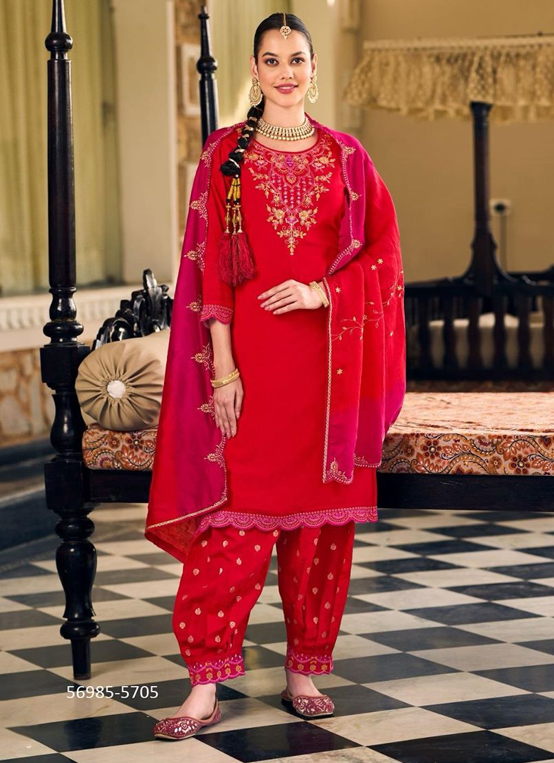 LAJJA - Catalog # 56985 (Set of 6 Readymade Salwar Suits) by Brand RANGOON