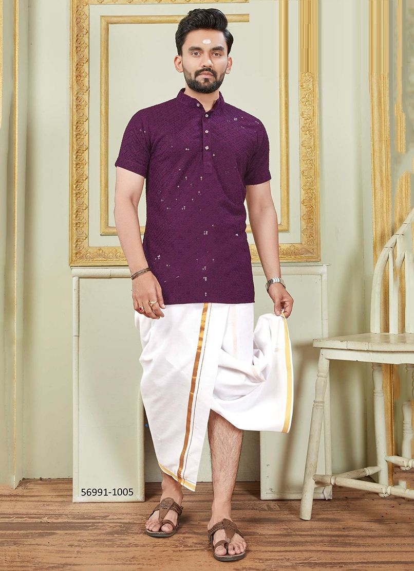 ROYAL SCHIFFLI KURTA - Catalog # 56991 (Set of 8 Men's Ethnic Wear) by Brand SANGEET